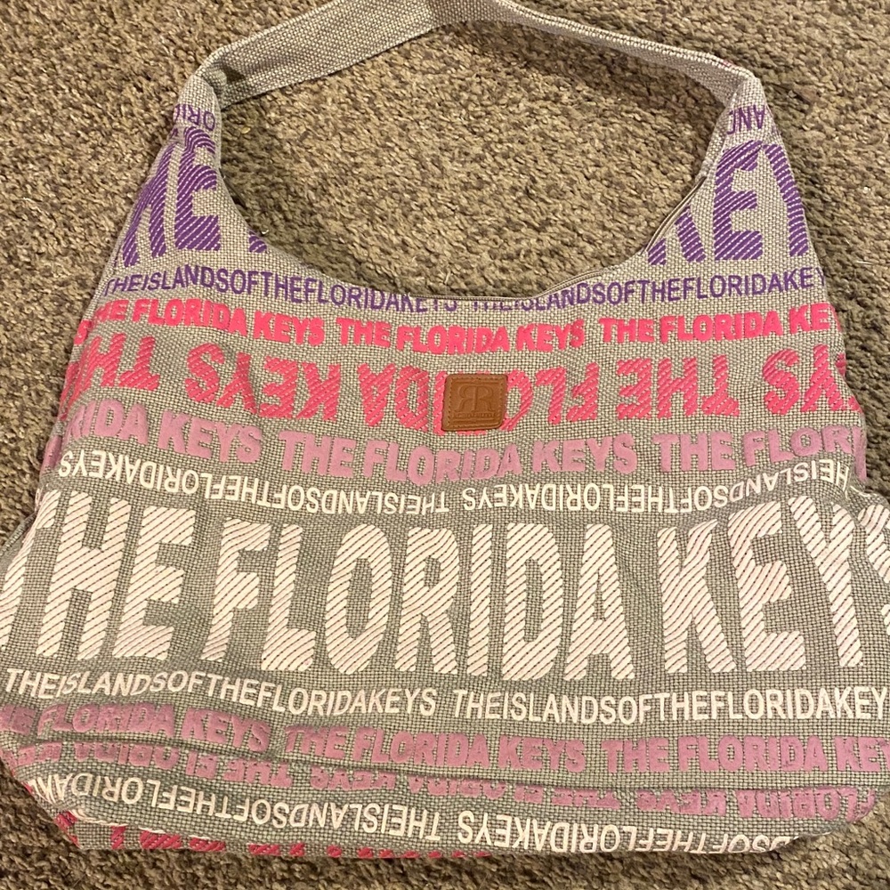 Robin Ruth Stylish Gray and Pink Woven Florida Keys Tote Bag
